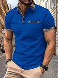 Men's plaid colourblock T-shirt with short sleeves and zipper decorations on front