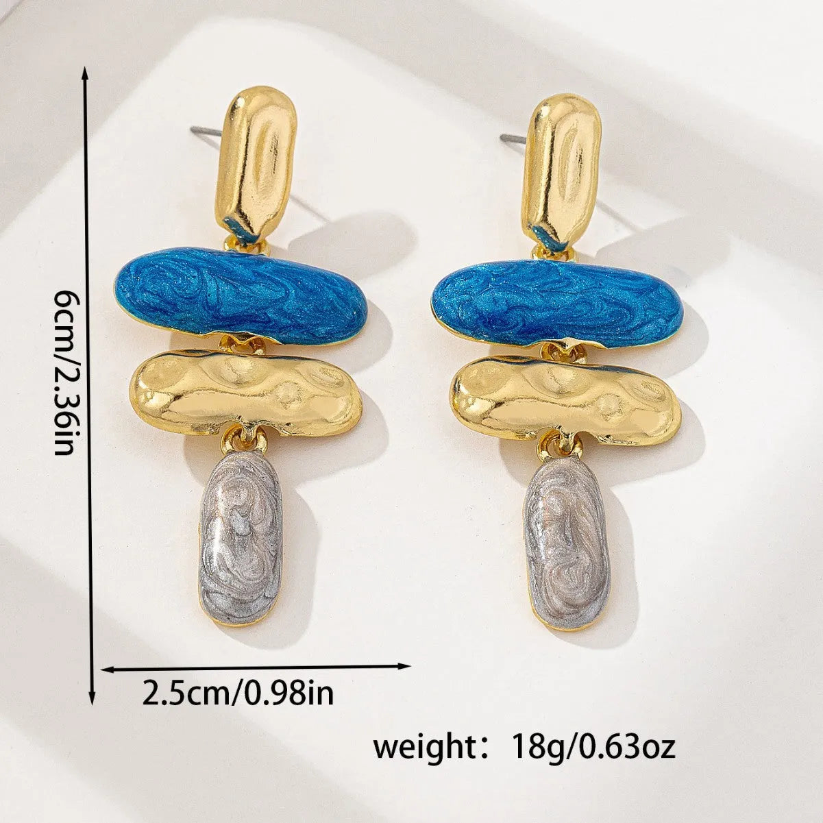 Geometric multicolour stud earrings with electroplated finish on zinc alloy