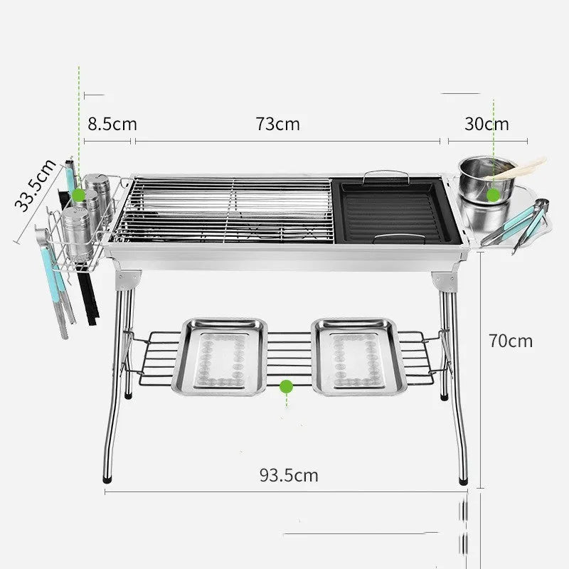 Stainless steel portable folding barbecue oven for outdoor cooking with capacity for five or more people