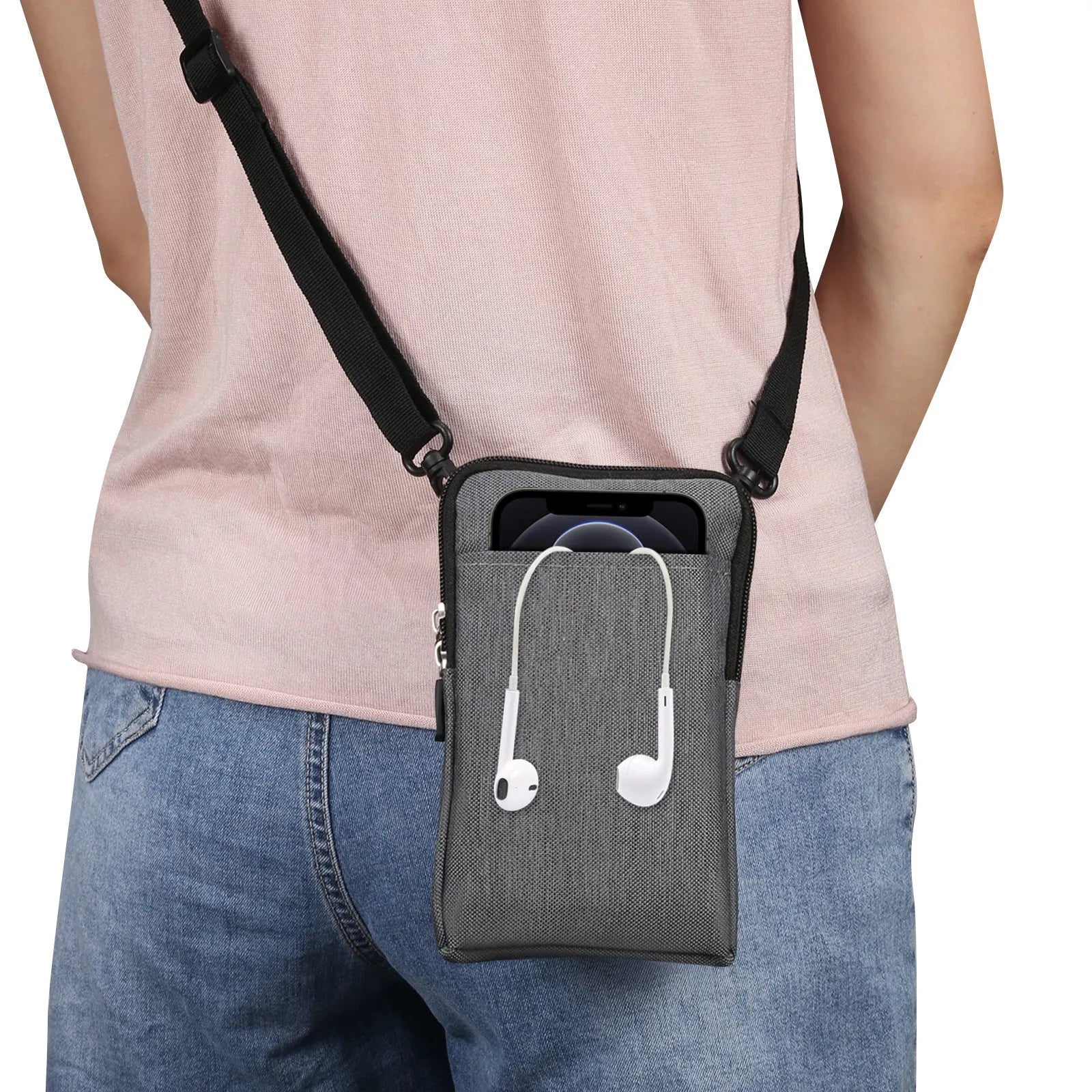 A solid colour neoprene waterproof waist bag worn diagonally across the body, shown in black.