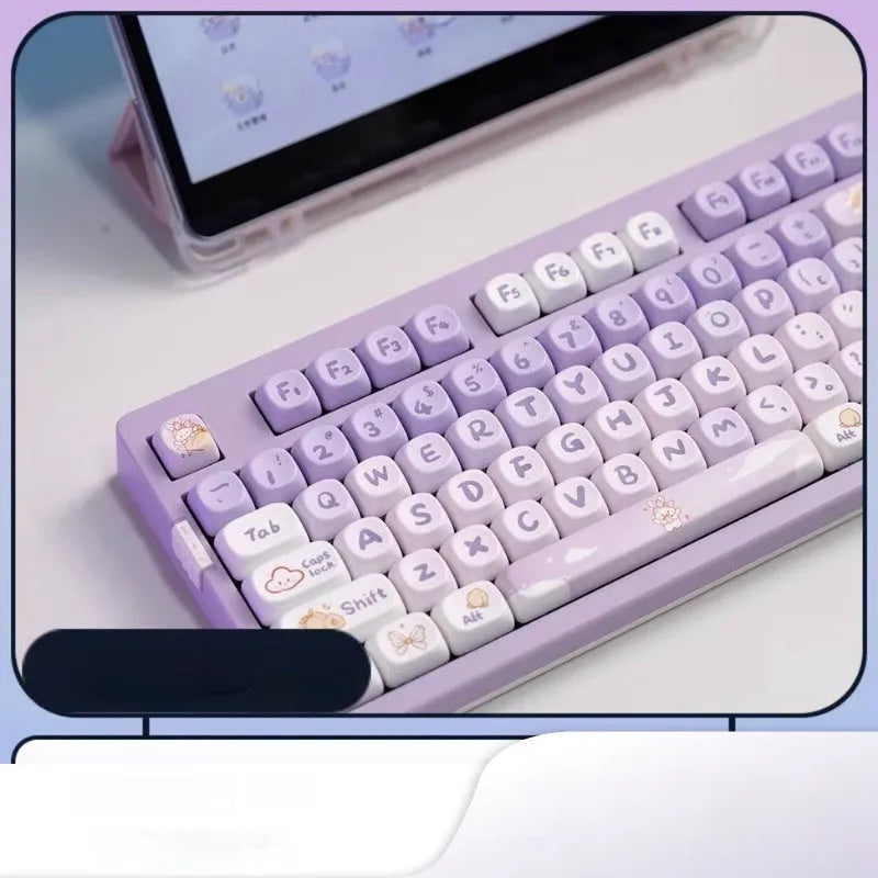 Gradient purple rabbit design PBT keycaps for mechanical keyboards with sublimation printing