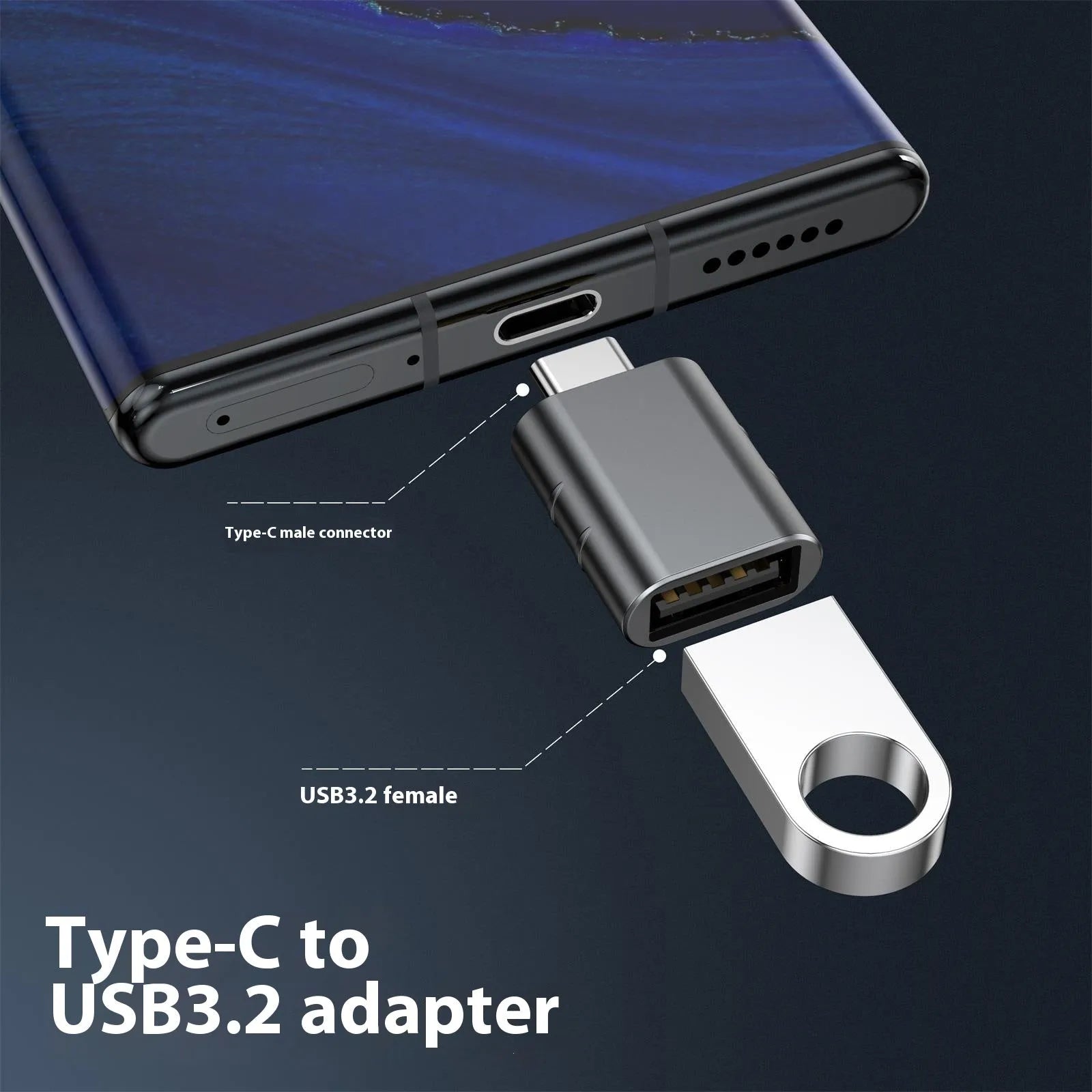USB-C to USB-A adapter converter in multiple colours with zinc alloy shell and 10Gbps data transfer speed
