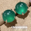 Chinese style chalcedony stud earrings with four-claw copper settings in three colour options