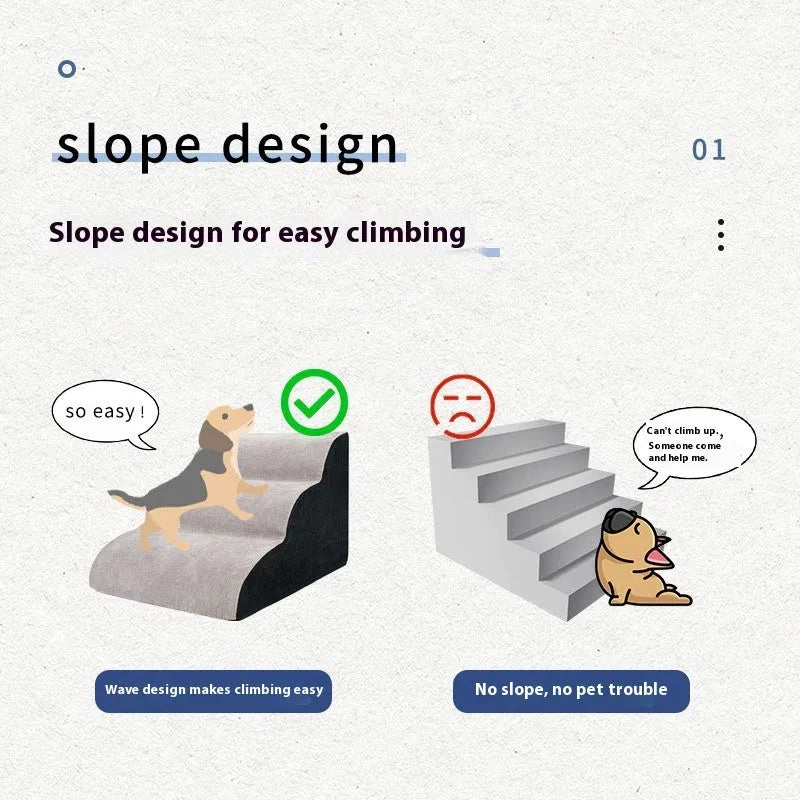 Wave pet stairs for small dogs in cloth fabric with multi-level slope options and colour choices including beige, gray, black, khaki, and tiger embroidery
