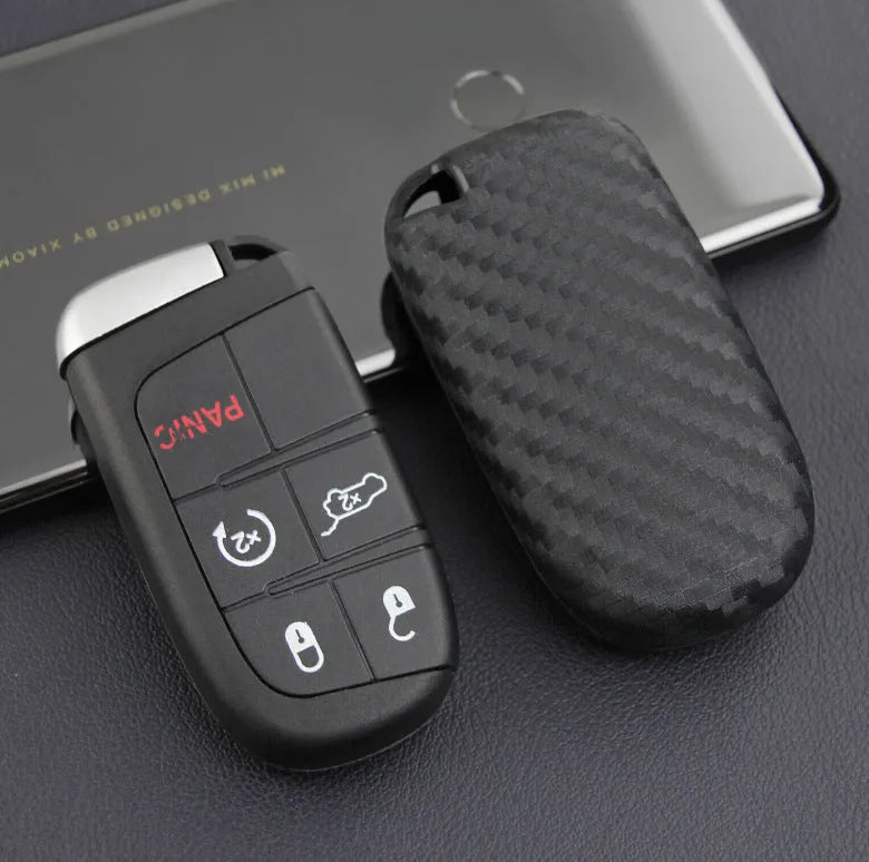 Carbon fibre patterned silicone key case cover for Dodge Chrysler Fiat car remote keys