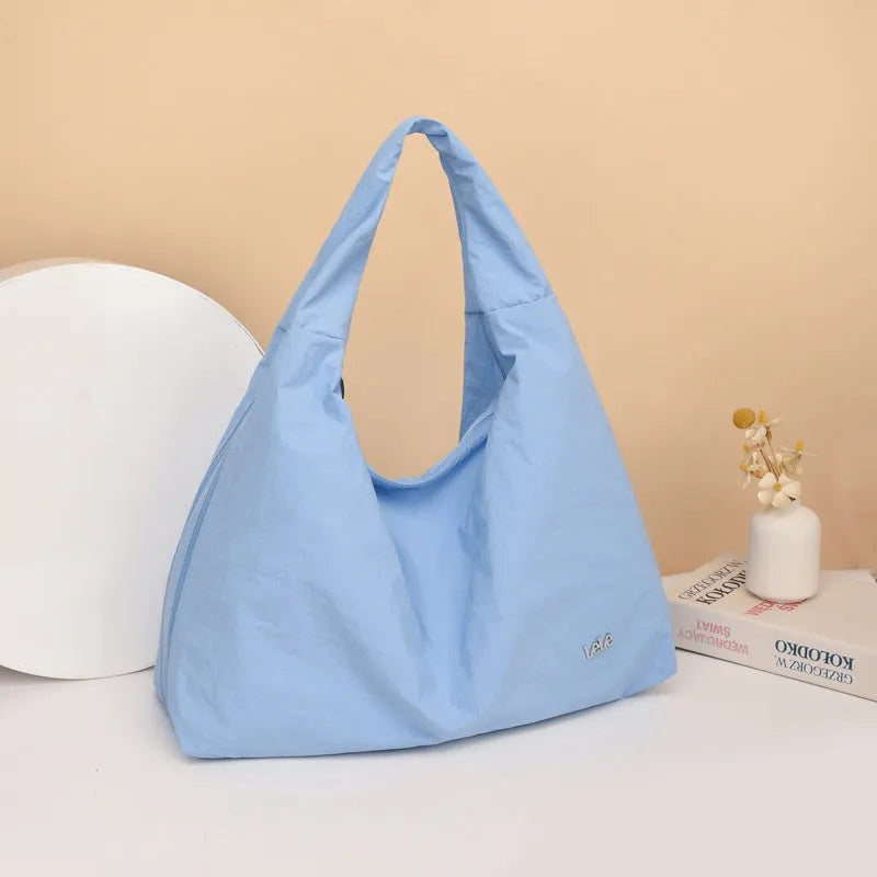 Heart-shaped nylon underarm bag for women in black, yellow, khaki or blue with large capacity