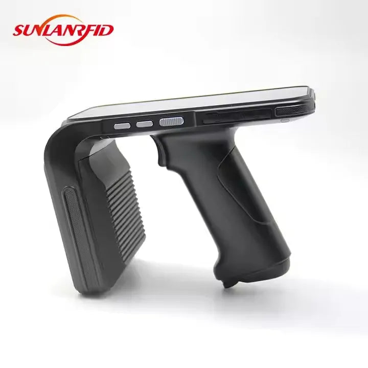 SLP-05 black handheld Android UHF RFID reader with integrated barcode scanner on keypad.