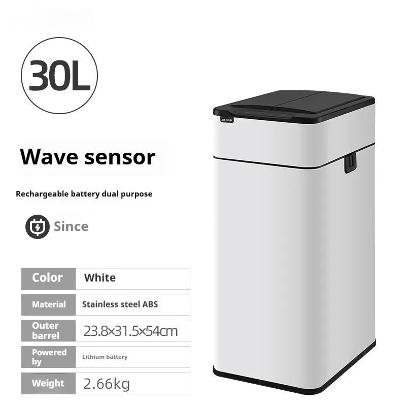 Stainless steel inductive smart trash can with deodorant, square shape, large capacity for kitchen