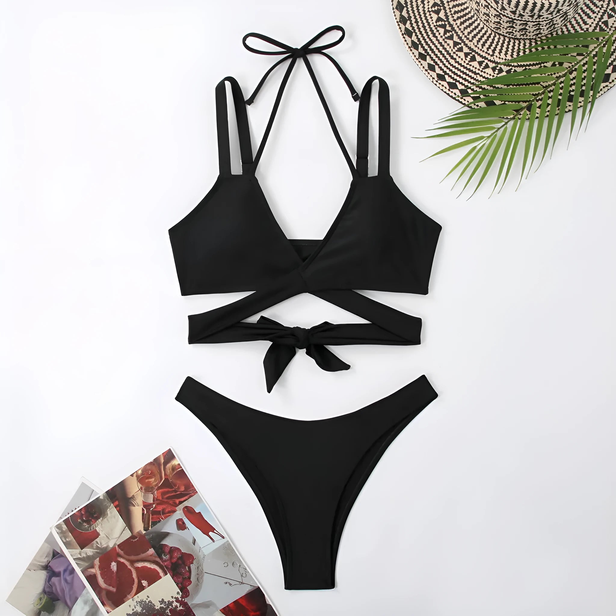 Women's solid colour strap bikini swimsuit in briefs style with multiple colour options
