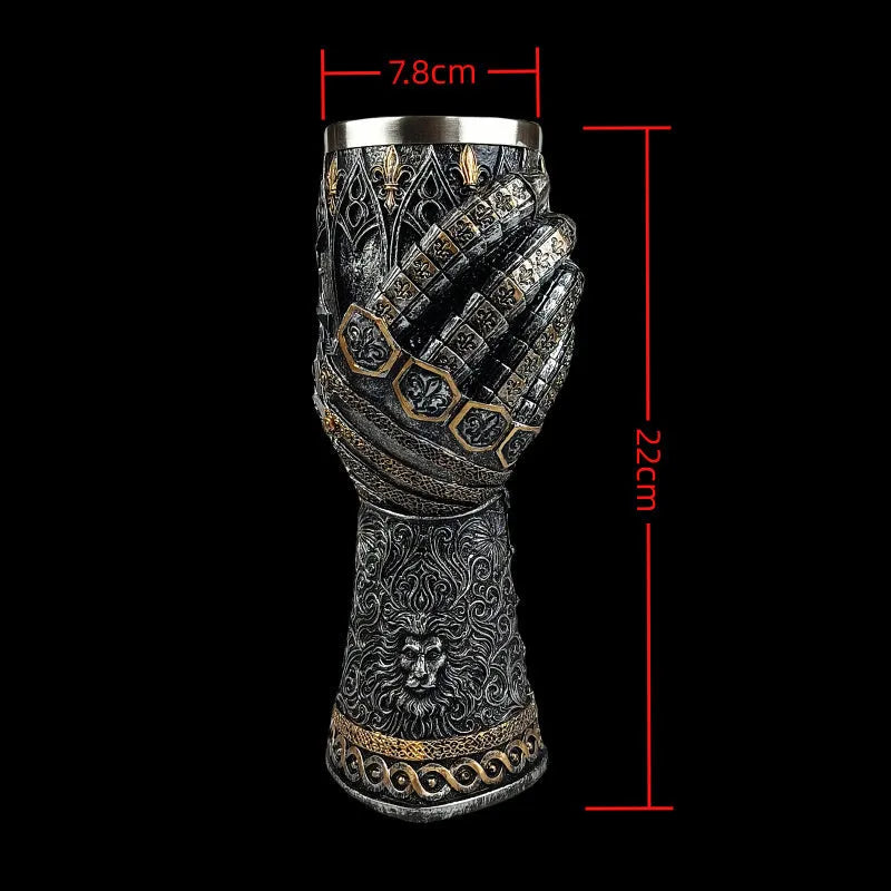 Medieval Knight Goblet wine glass with wrist splint cup in stainless steel and resin retro style