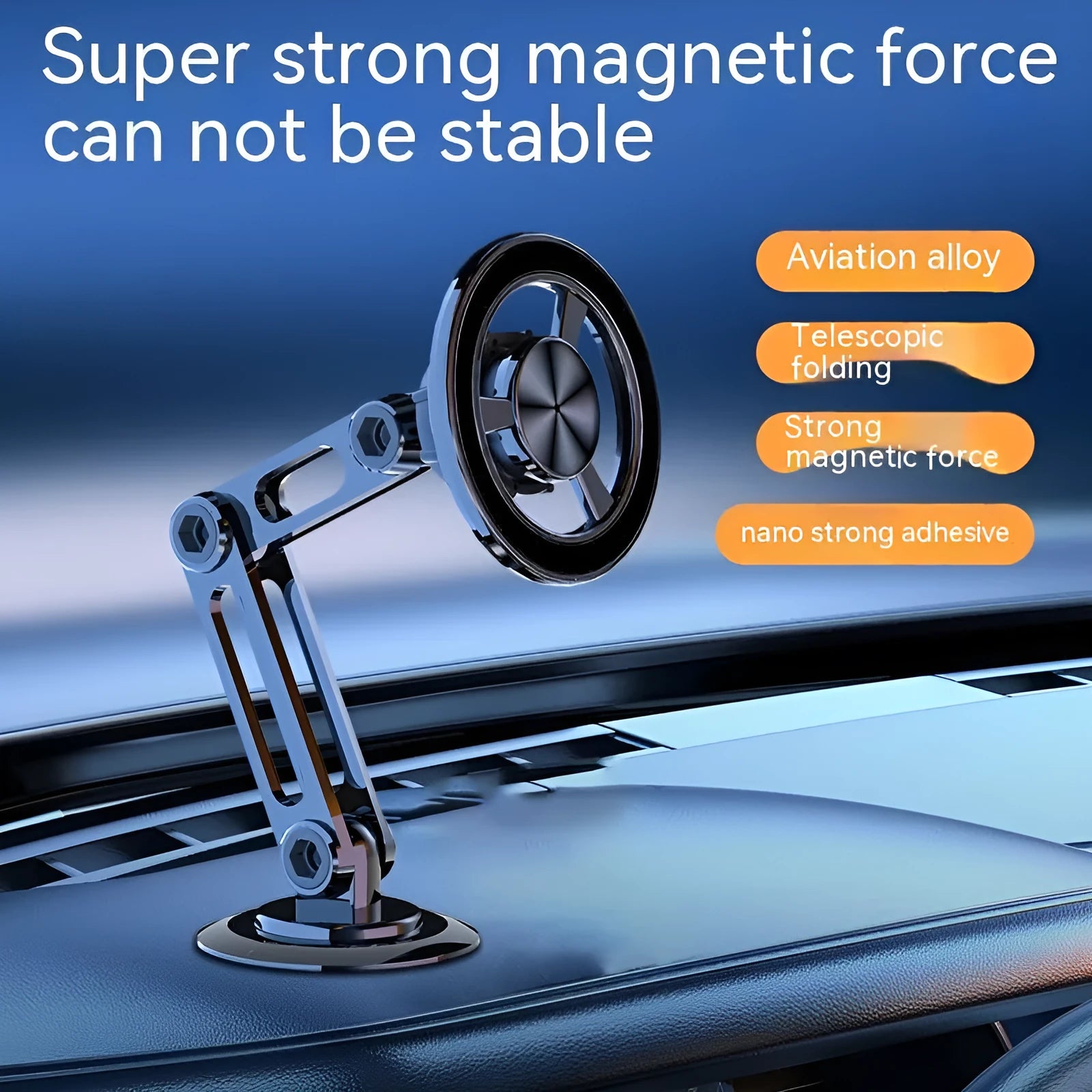 All-metal magnetic car phone holder in four colour options with magnetic rings and adhesive pads