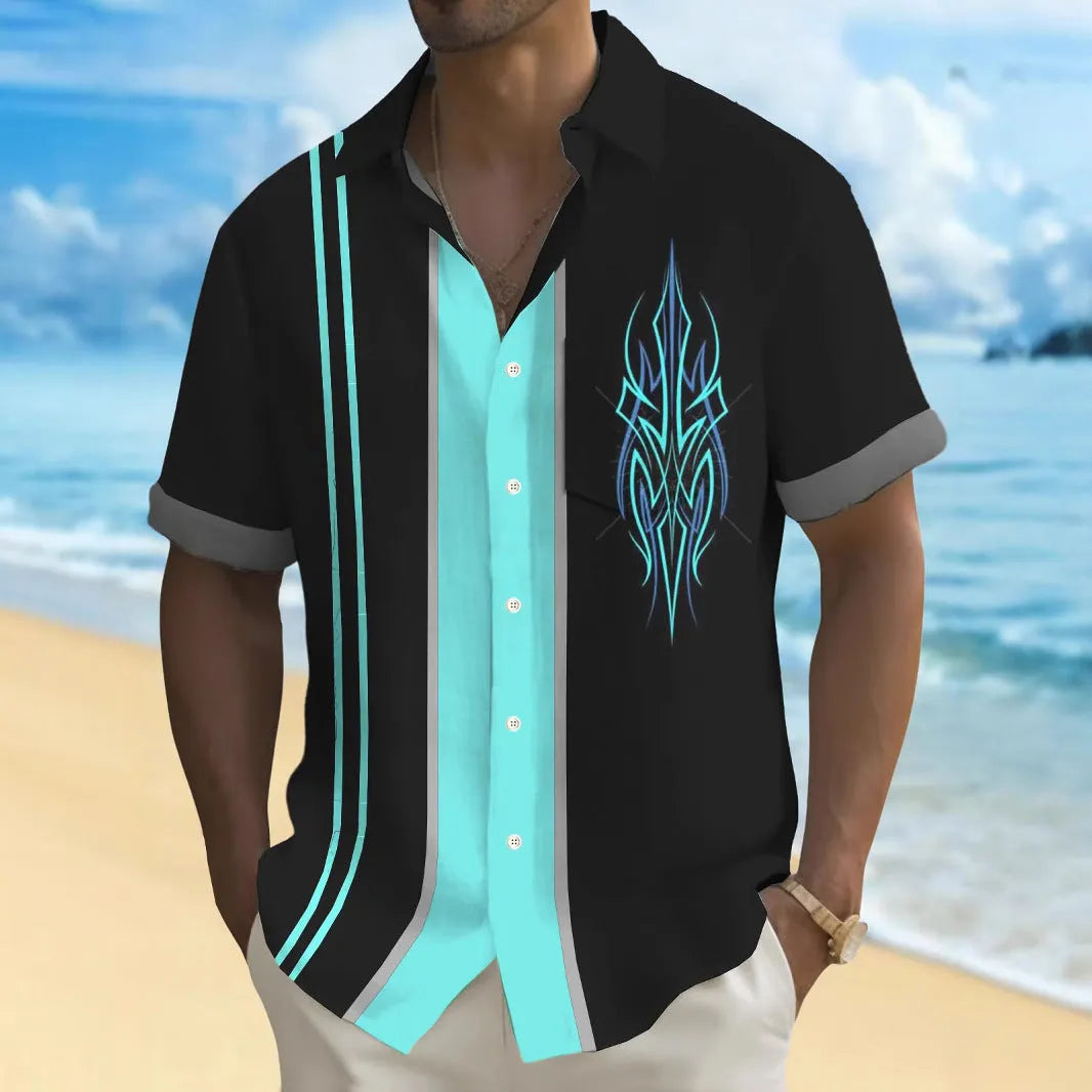 Multicolour printed loose-fit men's casual shirt in a cardigan style