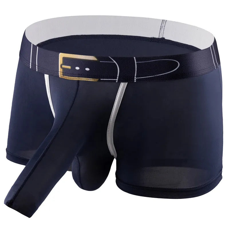 Men's solid colour ice silk boxer shorts showing mid-waist design in multiple colour options