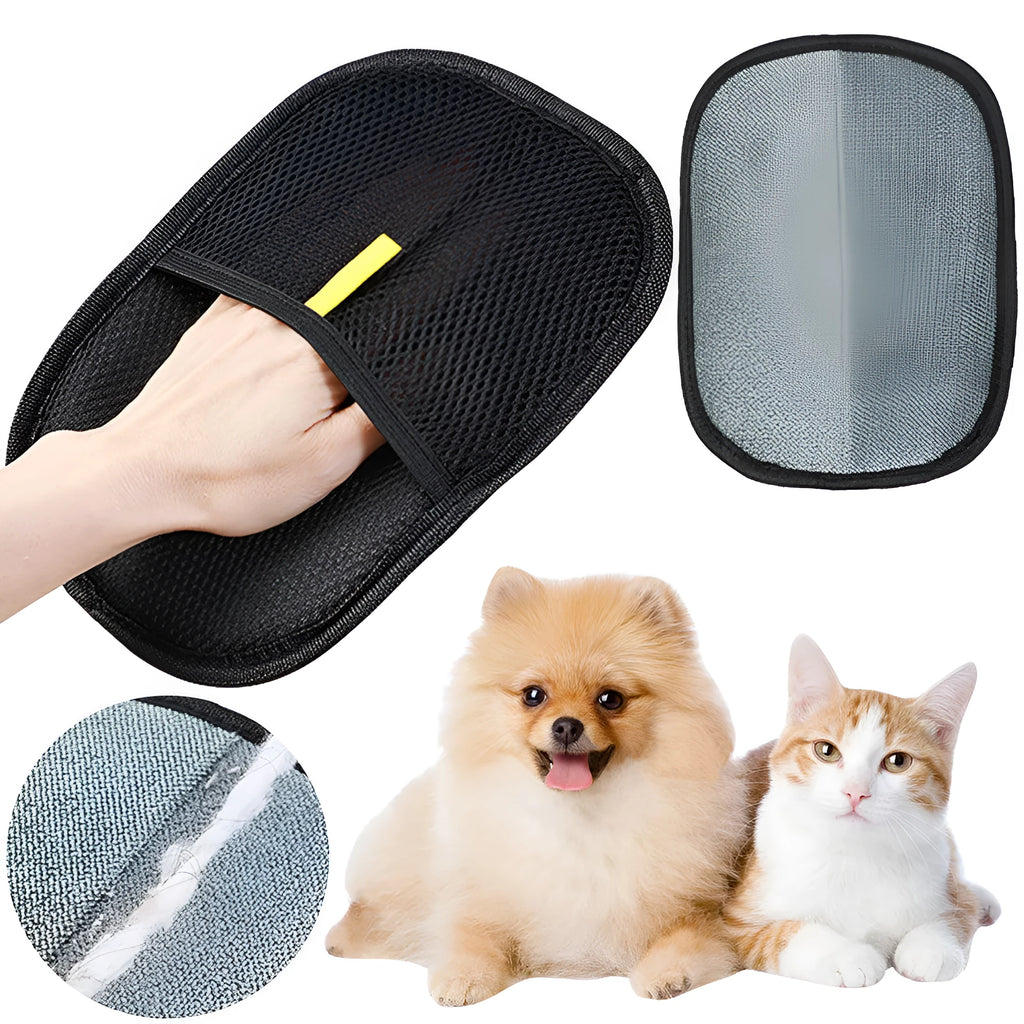 Black pet hair removal glove with silicone bristles for dog cat grooming