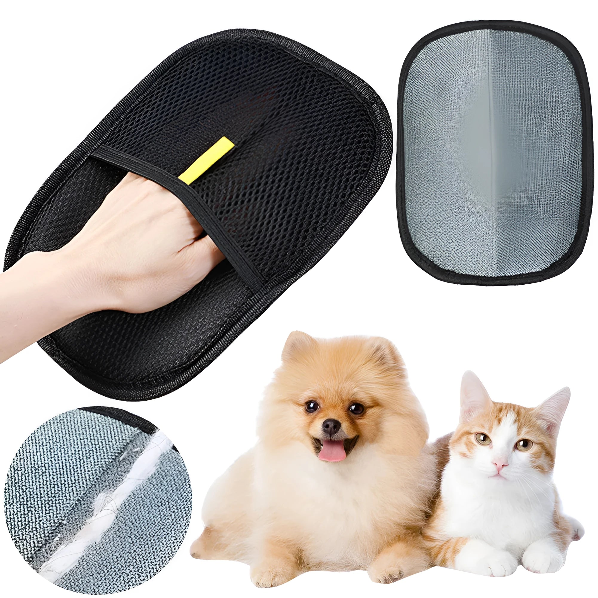 Black pet hair removal glove with silicone bristles for dog cat grooming