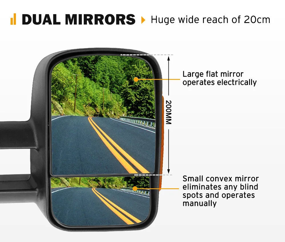 Black electric exterior rear view mirror with side light for Nissan NP300 D23 2015+ model.