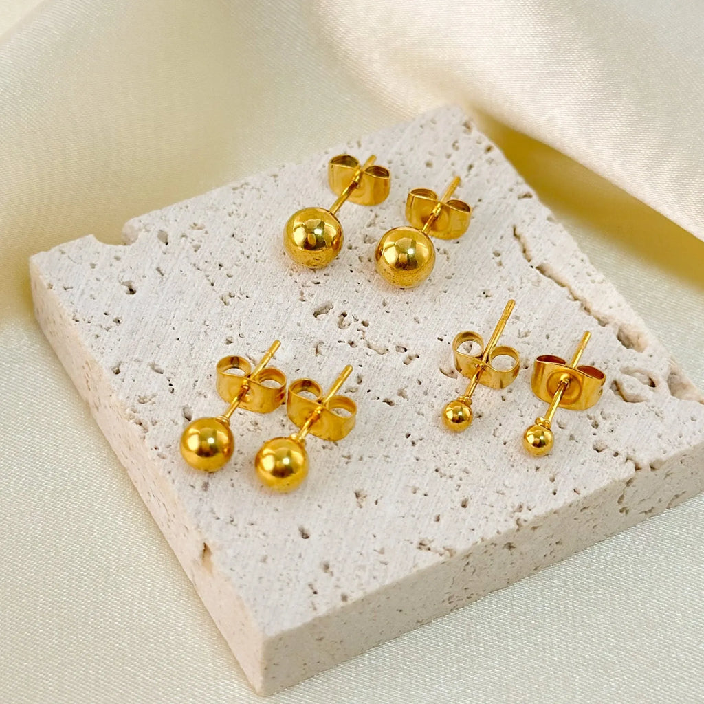 Stainless steel ball stud earrings in minimalist geometric design with round shape