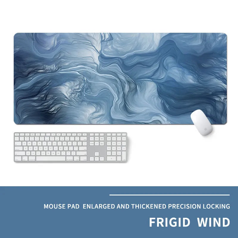 Oversized gaming mouse pad with cold-themed design on natural rubber base