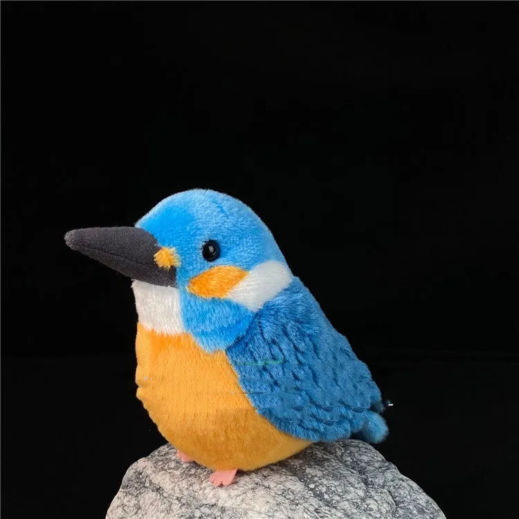 Plush bird decompression ball toy in Kingfisher design, 14cm height, on a desk