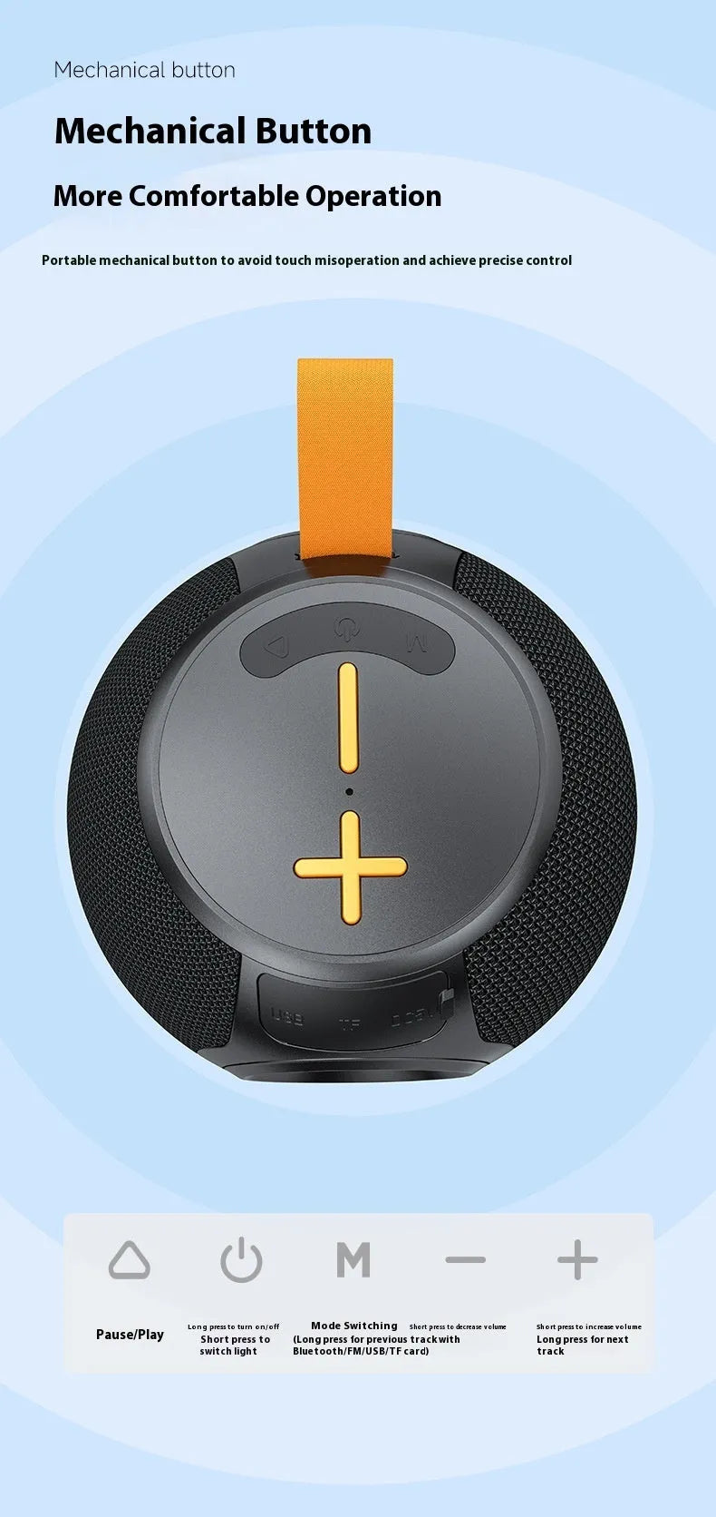 Black portable Bluetooth speaker with RGB lamp waterproof TWS 5W