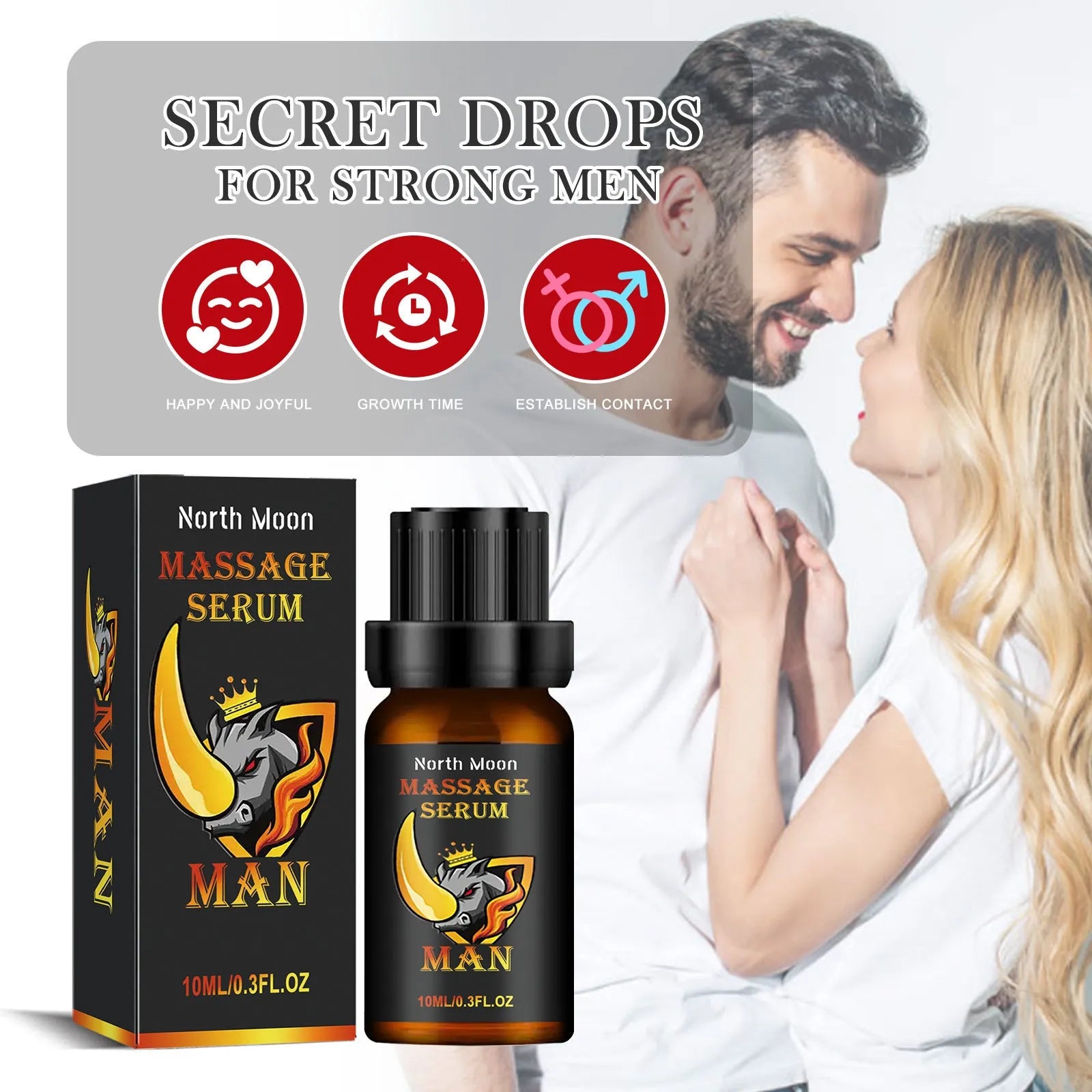 10ml bottle of men's endurance vitality massage essential oil with mineral oil and plant extracts