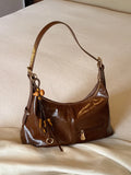 Large capacity women's PU shoulder tote bag in sugar brown, horizontal square shape, on a plain background
