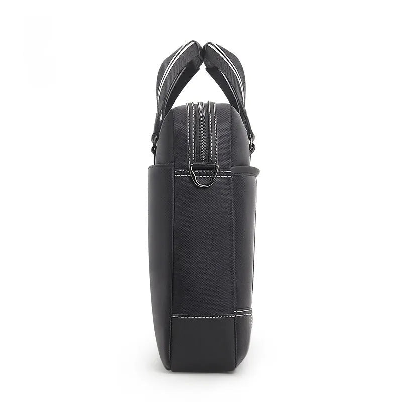 Men's black Oxford cloth large capacity laptop bag with a soft handle for business travel