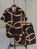 Wild printed men's short sleeve shirt and matching shorts set for summer casual wear, multiple sizes S to 4XL