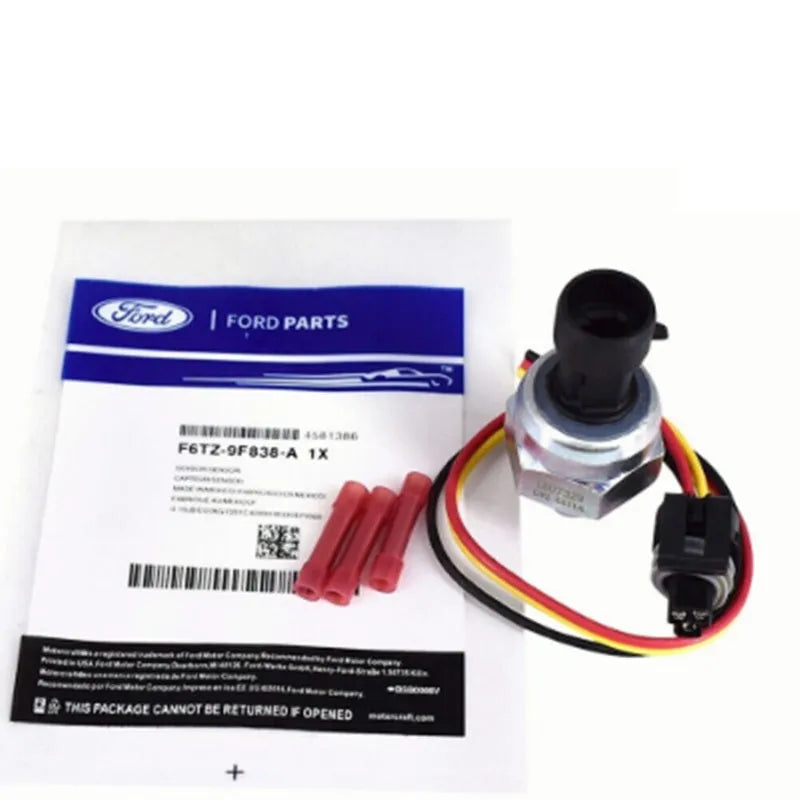 Ford F6TZ-9F838-A pressure sensor with connecting line for F4 and F6 common rail engines.