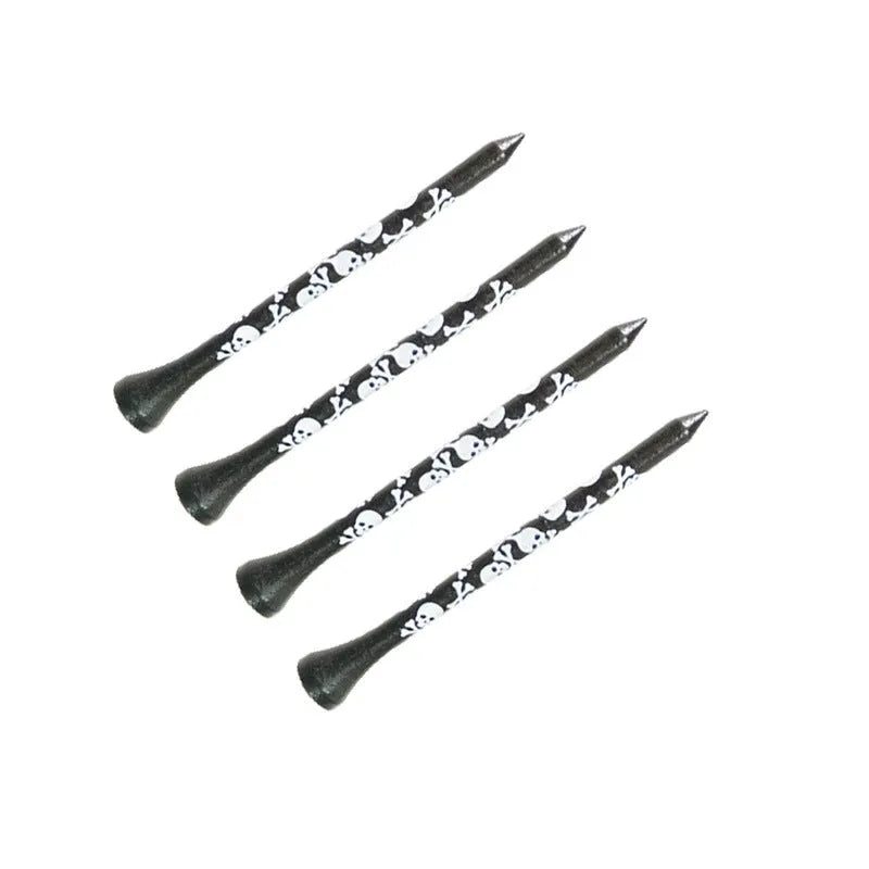 Bamboo golf dowel pins with black skull print in 70mm and 83mm lengths