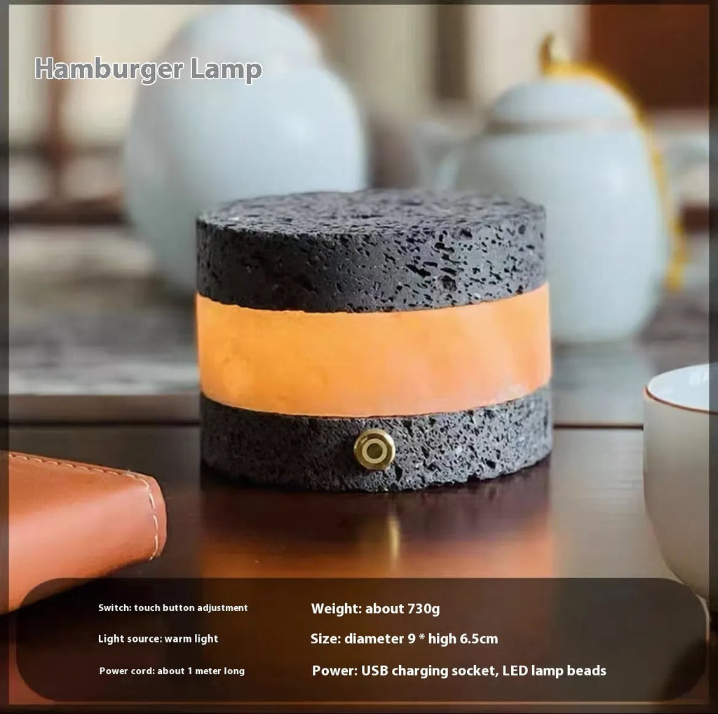 Compact orange volcanic rock USB night lamp with dimmer and essential oil tray.