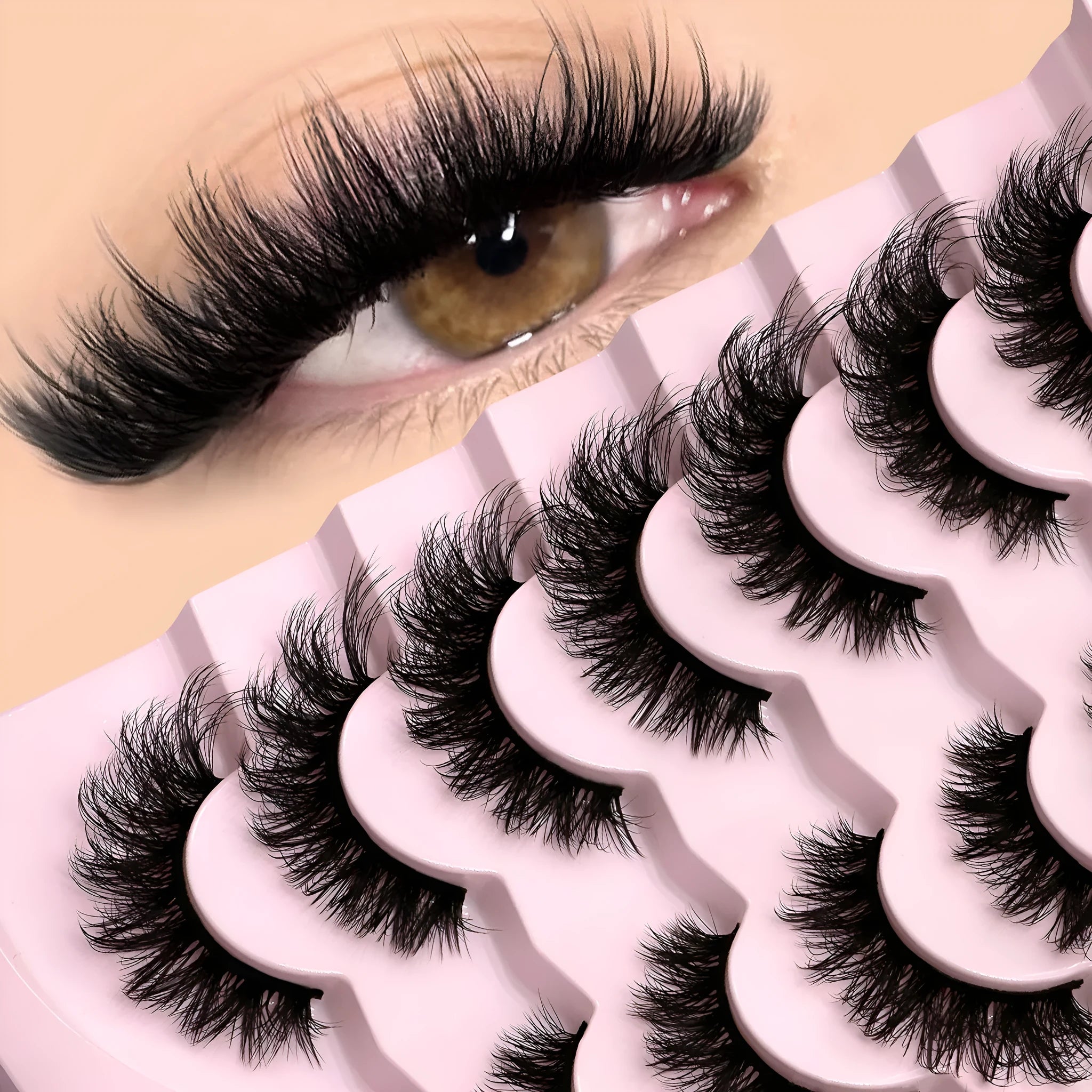 Natural false eyelashes with artificial fibre construction and included eyelash glue