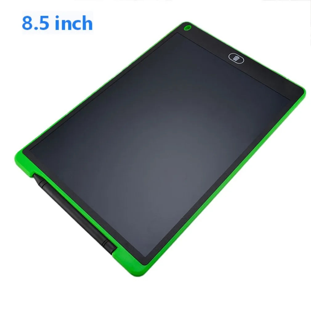 LCD electronic handwriting board for children in blue, showing stylus and erase button.