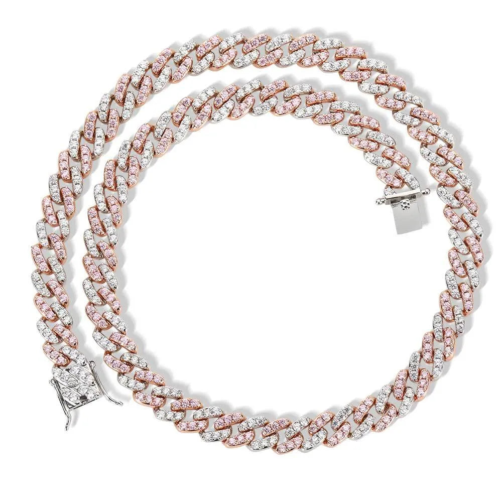 Single row copper Cuban chain bracelet with AAA zircon inlay on white background, gold colour, 9mm width