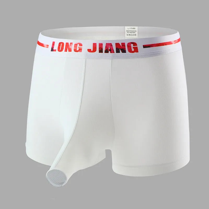 Men's ice silk trunk boxers in multiple colours showing mid-waist design and solid pattern