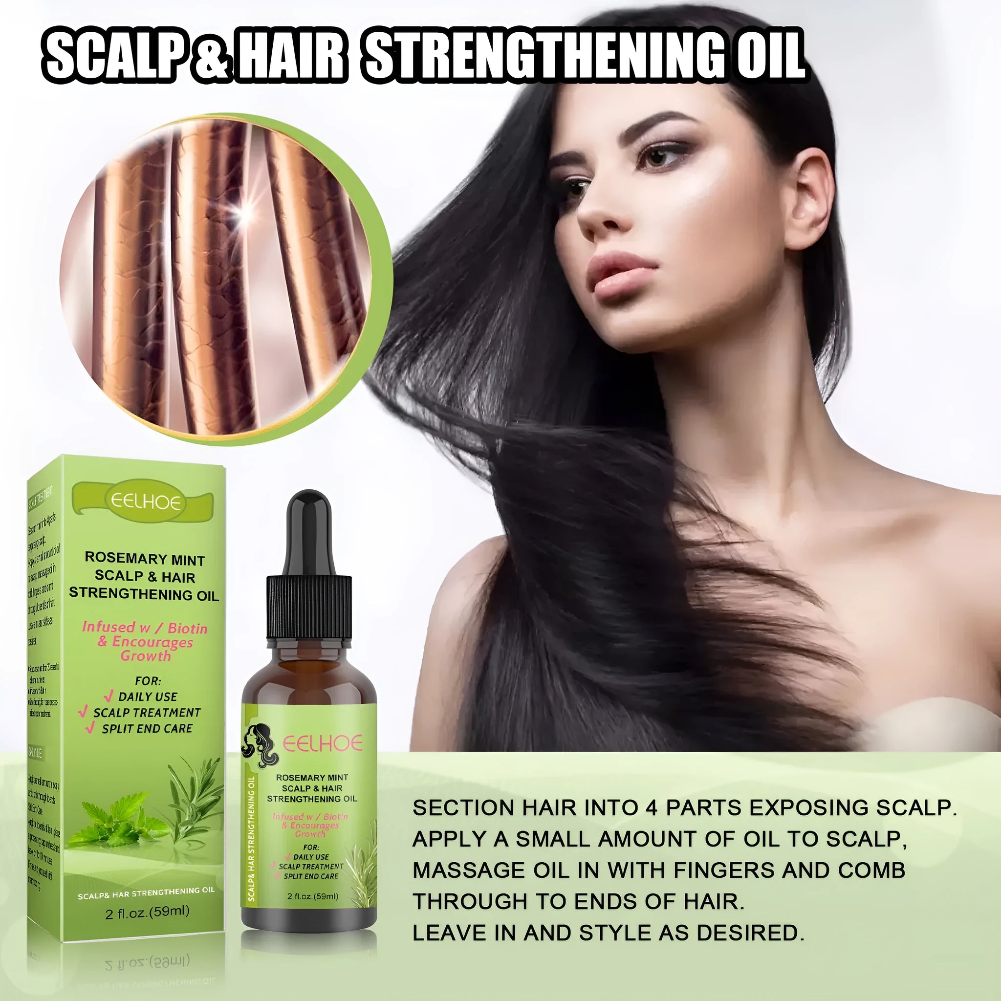 Rosemary mint hair growth fluid bottle, 59ml with natural plant extracts for scalp massage
