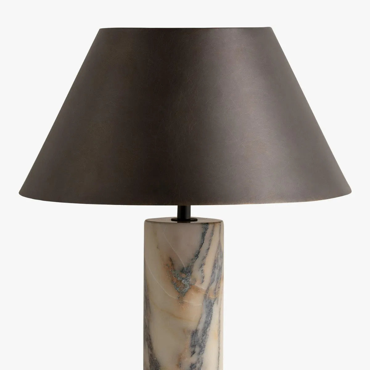 Black marble modern table lamp on a wooden surface with EU and US plug options.