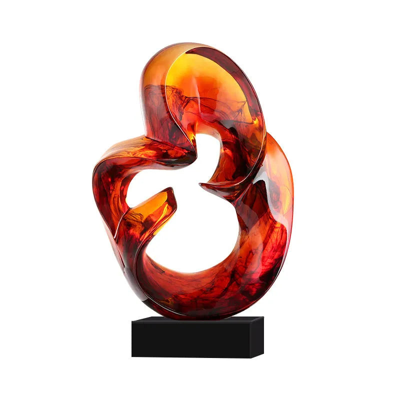 Transparent resin ornament in modern style showing blue or orange red colour option