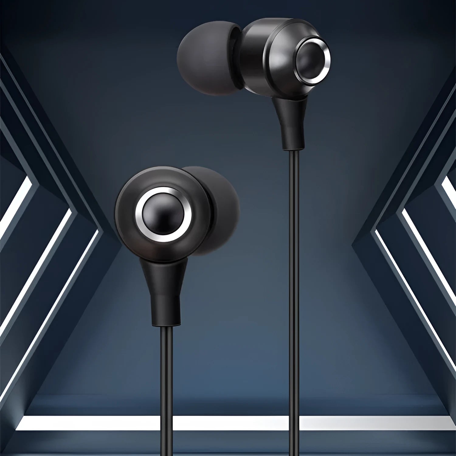 Wired in-ear headphones with 3.5mm straight plug, silicone earplugs, and 1.2m TPE cable