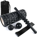 33cm black fitness foam roller with six-piece segmented construction for massage therapy