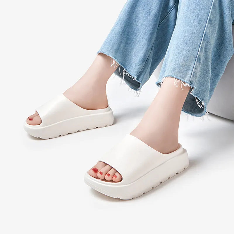 Women's fish mouth slippers with thick 5.5cm EVA sole in beige, black, khaki or rose red colours