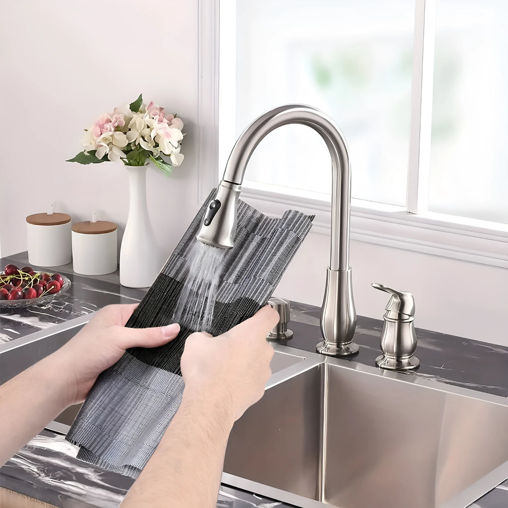 PVC non-slip kitchen dish mat in gradient bamboo black colour on a countertop