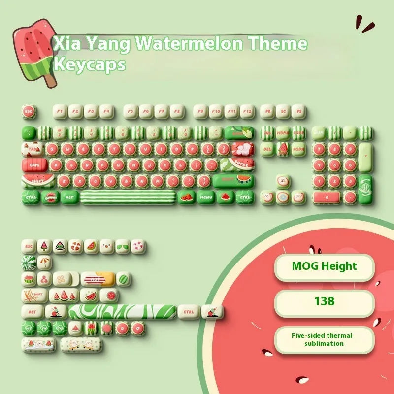 Watermelon themed mechanical keyboard key caps with full five-sided sublimation print.