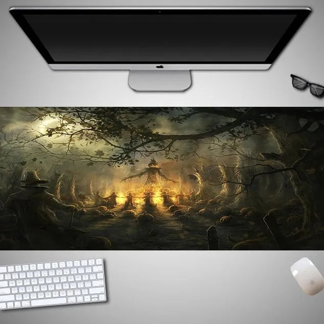 Oversized Halloween computer mouse pad with seasonal graphics and non-slip rubber base