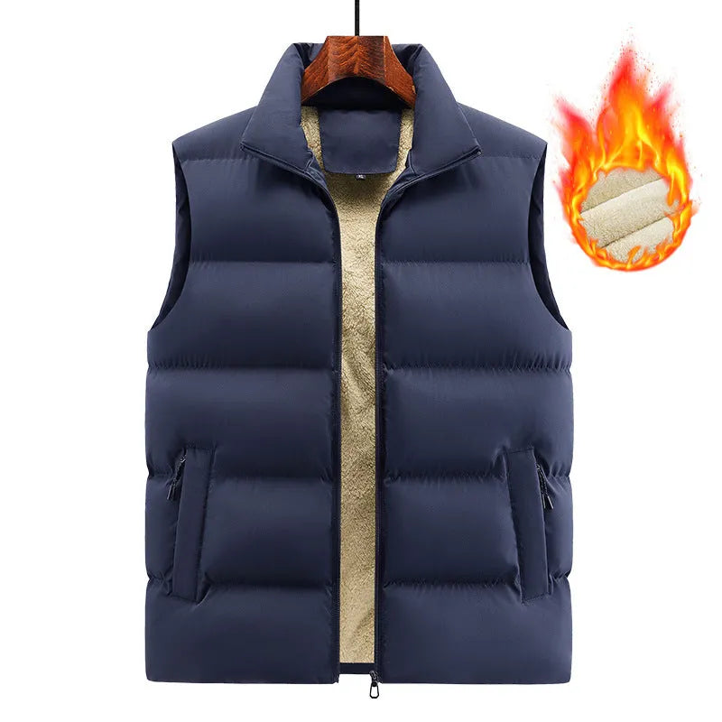 Men's striped lambswool vest for winter in black, dark blue, or red colours.