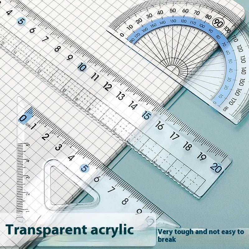 Youpai transparent acrylic drawing ruler sets with square protractor for geometry