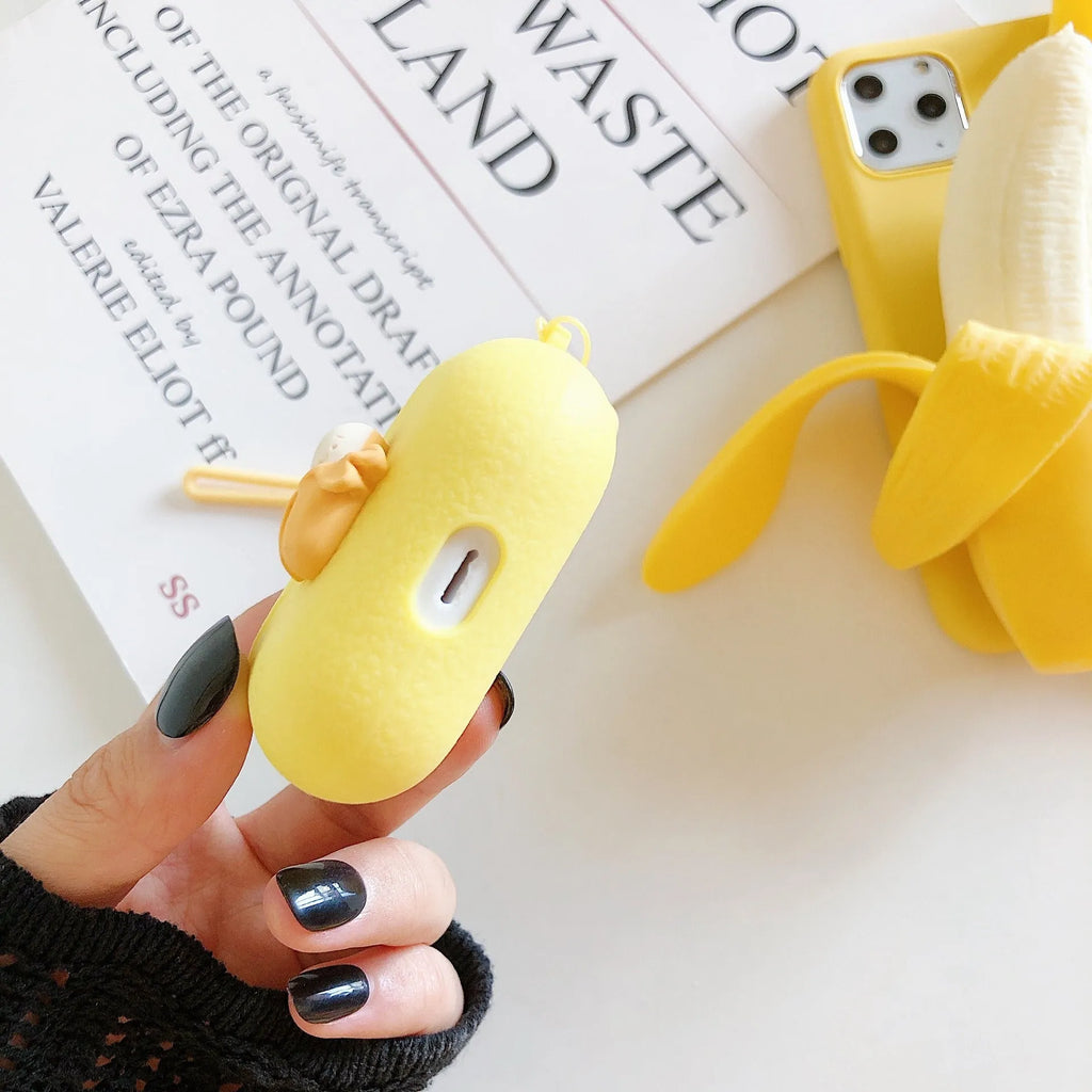 Creative Personality Squeeze The Banana design on a yellow hard back cover for an iPhone.