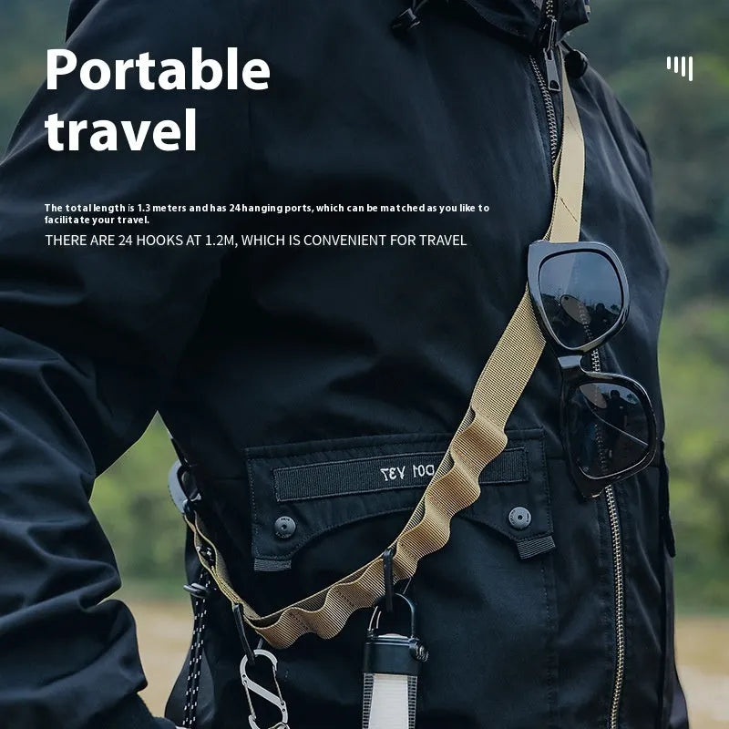 Black outdoor hanging rope clothesline storage belt stretched to 130cm length for drying garments
