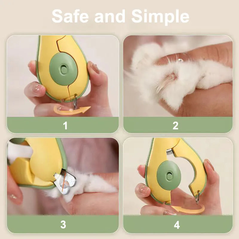 Pet nail clipper with LED light in green colour for trimming cat and small dog claws