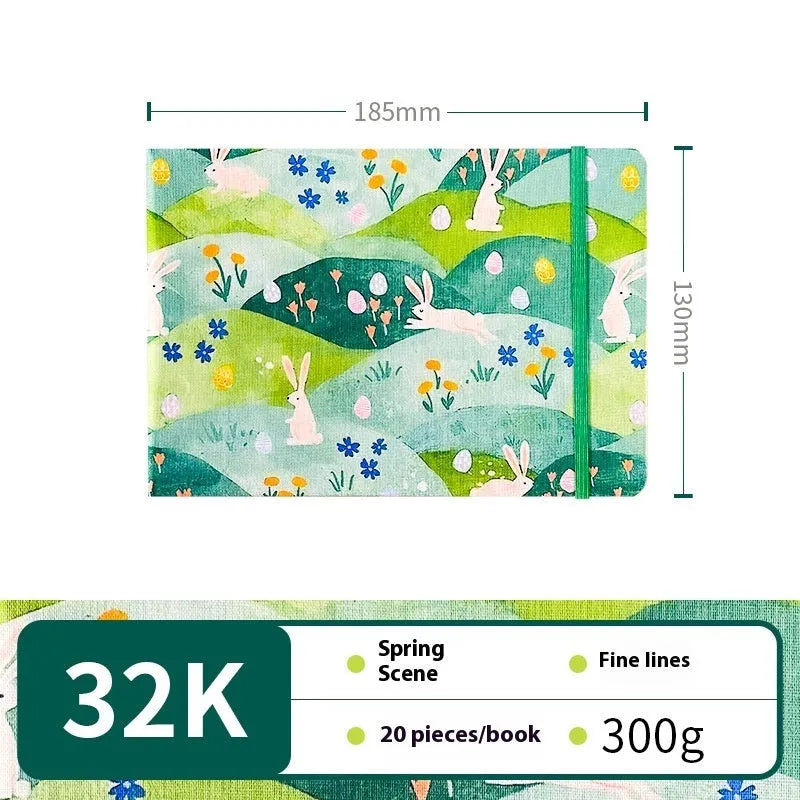 Feiluniao handmade fabric watercolour notebook in 185mm portable size, showing artistic cover design.